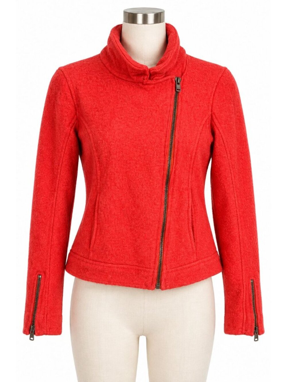 Tahari Women’s Boiled Wool Blend Zip Moto Jacket Sz S Asymmetrical Zip Preppy